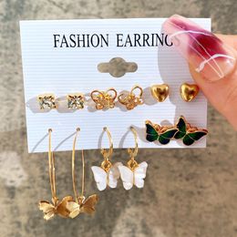 6 Pairs Women Vintage dangle Gold Butterfly Fringe Earrings Set Creative Simple acrylic ear studs Jewellery