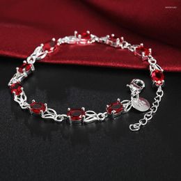 Charm Bracelets Luxury Red Crystal 925 Stamp Silver Bracelet For Woman Fashion Brands Noble Jewelry Party Wedding Accessories GiftsCharm Lar