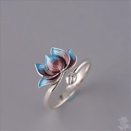 Cluster Rings Creative Luxury Flower Ring Simple Chinese Style Opening Two-color Lotus Girl Unique Accessories JewelryCluster