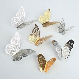 Wall Stickers 12pcs Gold Silver 3D Hollow Butterfly Sticker For Home Decor Butterflies Room Decoration Party Wedding DecorWall