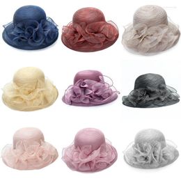 Colour Flower Knit Hat Women's Fascinator Bridal Tea Party Wedding Hats For Women Elegant Travel Cap Wide Brim Elob22