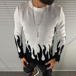 Men's Sweaters Casual Long Sleeve O-Neck 2022 Fashion Flame Jacquard Knitted Tops For Men Autumn Winter Mens Harajuku Slim Pullovers