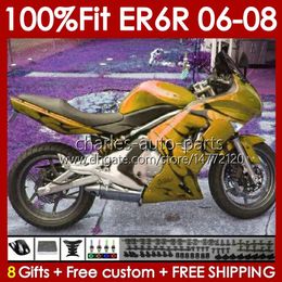 OEM Fairings Kit For KAWASAKI NINJA ER6 650 R ER 6 F 650R ER6F 06 07 08 Body 139No.99 650-R ER 6F ER-6F 2006 2007 2008 650R-ER6F 06-08 Injection Mould Bodywork golden flames