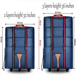 Travel tale inch Large capacity Oxford cloth rolling luggage bag abroad to move study and folding trolley suitcase J220707