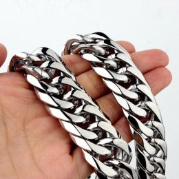 Chains Custom Length 16/19/21mm Width Heavy Silver Colour Cut Curb Cuban Chain 316L Stainless Steel Mens Necklace Or BraceletChains