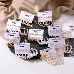 Hoop & Huggie 6Pcs/Set Fashion Big Circle Gold Colour Simulation Pearl Geometric Earrings For Women Butterfly Earings Jewellery 2022Hoop