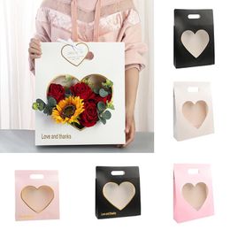 Gift Wrap Heart Shape Wrapping Bag Flower Paper Box With Handle Rose Portable Packaging Wedding Party DecorGift