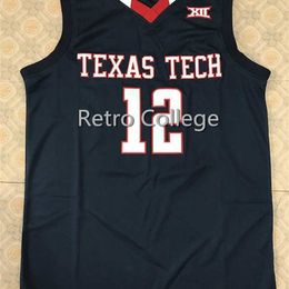 Sjzl98 12 Keenan Evans Texas Tech College basketball jersey Men's Double Stitched Embroidery Jersey Customise any name and number