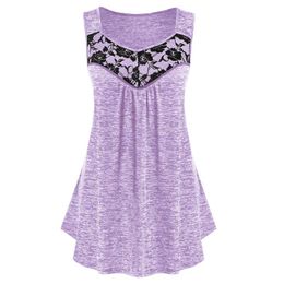 Women's Plus Size T-Shirt Solid Color Lace Patchwork Tank Tops Women Summer V Neck Sleeveless Tunic Sexy Casual Loose Long Blouse VestWomen'
