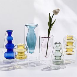 Nordic Decoration Home Glass Vase Living Room Decoration Home Decor Hydroponic Transparent Glass Container Tabletop Vases Modern 220423