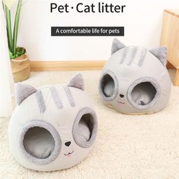 For Cats Dogs Bed Semi-Enclosed Cat's Head Chats Litter Box Breathable Hand-Washed Suitable Small Dog Pet Mat House Accessories 220323