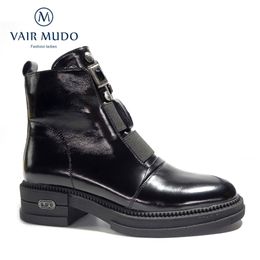 VAIR MUDO Ankle Boots Fashion Snow Boot Waterproof platform Thick bottom Shoes Women Genuine Leather Winter Wool Thick Heel DX14 201028