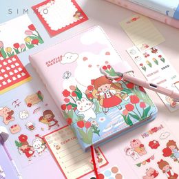 Notepads Good Mood Diary Set Cartoon B6 Journal Notebook Stickers DIY Coloured Filler Papers Kawaii Korean School SupplyNotepads