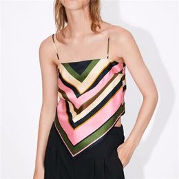 Women sexy striped print camis tank tops spaghetti straps sleeveless back bow tie shirts female casual chic tops 210401