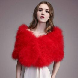 Women Real Ostrich Feather Fur Shawl Wraps Cape Pashmina For Bride Wedding Party