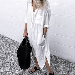 Women Shirt Dress Spring Summer Lapel Button Long Sleeve Side Split Dresses Elegant Solid Work Office Vestidos Female Tunic Robe 220611