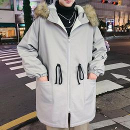 Winter Padded Jacket Men's Fashion Parka Men Warm Solid Color Casual Fur Collar Hooded Coat Man Wild Loose Cotton Long Jacket1 Phin22