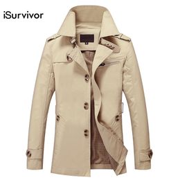 Fashion iSurvivor Men Long Jacket Spring Autumn Korean Men Slim Cotton Casual Windbreaker Men's Long Coat Jacket 5XL 201128