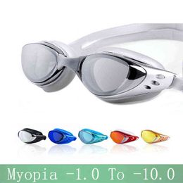 Myopia Swimming Glasses Men Women -1.0~-10 Waterproof Anti-Fog Arena Prescription Swim Eyewear Water Silicone Diving Goggles G220422