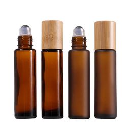 Empty Roll on Glass Bottles with bamboo cap steel roller ball Amber Clear Frosted Glass Essential Oil Perfume Bottle
