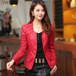FTLZZ 4XL Faux Leather Soft Pu Slim Motorcycle Jackets Autumn Women Red Black Lady Biker Outerwear Coat 220815