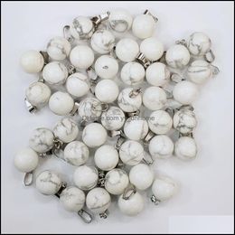 Pendant Necklaces Pendants Jewelry Wholesale 50Pcs/Lot Fashion Natural White Turquoise Stone Round Ball Shape Charms Penda Dhwh2