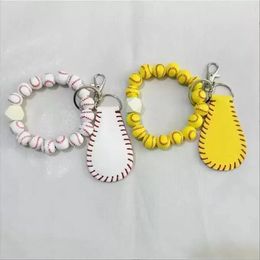 Fashion Titanium Sport Accessories new wood DIY Beaded Bracelet Keychain Pendant Party Favor Sports Ball Soccer Baseball Basketball Wooden Bead