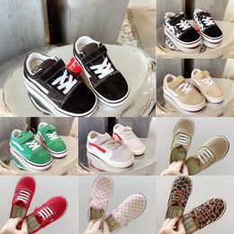 black canvas shoes for girls UK - Kids children AUTHENTIC 44dx skateboard shoes Old Skool black white boys girls hook&loop canvas shoes slip on sk8 low baby toddlers youth casual shoe sneakers