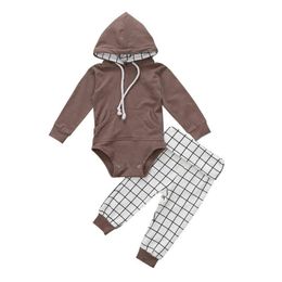 Citgeett 2 Piece Newborn Baby Boy Romper Hooded Jumpsuit Plaid Pants Outfits Clothes Casual Cute Hot J220711