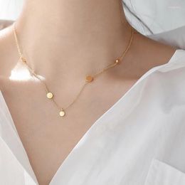 Pendant Necklaces YUN RUO 2022 18K Gold Plating Vintage Small Wafer Necklace Fashion Titanium Steel Jewellery Woman Birthday Gift Never Fade
