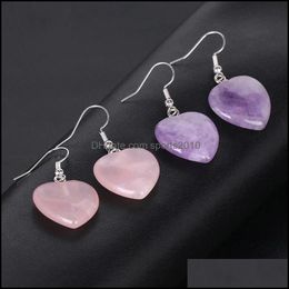 Arts And Crafts Natural Stone Heart Charms Drop Earrings Reiki Healing Hexagonal Dangle Amethyst Lapis Pink Crystal Earring Sports2010 Dh1Ib