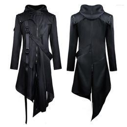 Men's Trench Coats Black Retro Coat COS Halloween Punk Men Game Show Cool Party Performance Prop Costume Hooded Jacket Viol22