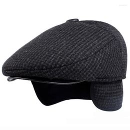 Berets Classic Man Cap Autumn Winter Hat With Ear Flap Elder Male Dad Warm Sboy Ivy Flat Wool Blend Men Beret CapBerets Wend22