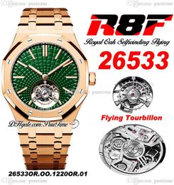 R8F V3 Flying Tourbillon A2950 Automatic Mens Watch 41 Selfwinding 2653 Rose Gold Extra Thin Green Dial Stainless Steel Bracelet 2022 Super Edition Pureitme D4