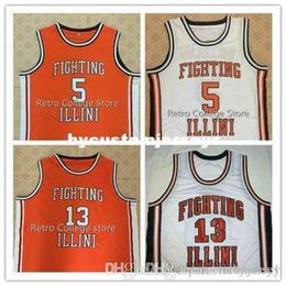 #5 Deron Williams #13 Kendall Gill Fighting Illini High School Basketball Jersey Orange White