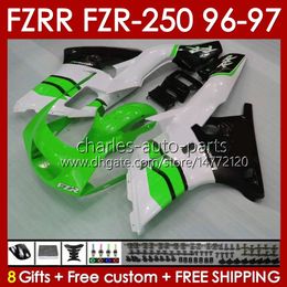 Fairings For YAMAHA FZRR FZR 250R 250RR FZR 250 R RR FZR250R 1996 1997 Body 144No.90 FZR-250 FZR250 R RR 96 97 FZR250RR FZR250-R FZR-250R 96-97 Bodywork Kit white green blk