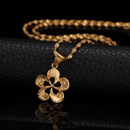 Pendant Necklaces St.kunkka 24K Yellow Gold Filled Hollow Bauhinia Blakeana Pendants For Woman's Chokers Collar Water Wave Chain Jewellery