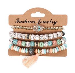 Vintage Ethnic Multilayer Beaded Strands Bracelets Boho Statement Evil Eye Hand Bracelets For Women Jewelry Gift Wholesale