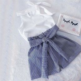 Pudcoco Summer Baby Girl Clothes Sets Sleeveless T shirt Striped Shorts Suits Children 2 7Years 220620