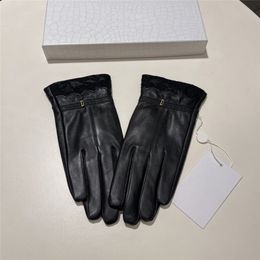 Personalized Leather Five Fingers Gloves Female Letter Decorative Trendy Glove Winter Outdoor Activities Warming Gloves