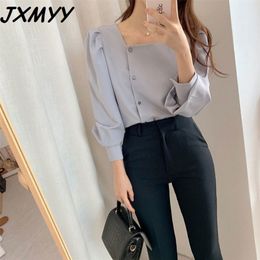 Elegant woman's square collar shirt fashion solid color Korean version sweet casual shirt ladies shirt spring top JXMYY 210412