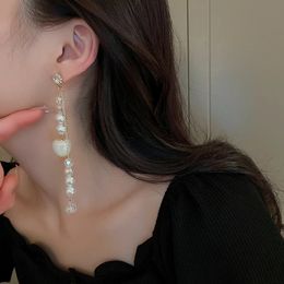 Dangle & Chandelier Woman elegant Simulated Pearls Rhinestone Long beaded Tassel Dangle Earrings For Women Crystal Drop Earrings Jewellery Earring