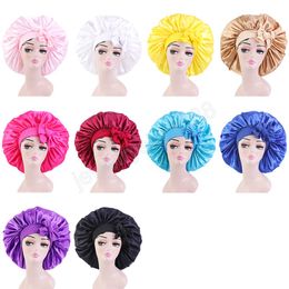 Extra Large Satin Bonnet Cap For Women Wide Band Stretch Hair Ties Headwrap Night Sleep Hat Hair Care Chemo Caps Soft Headcover
