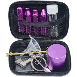 Cool Purple Smoking Multi-function Snuff Snorter Sniffer Pocket Kit Glass Spoon Stash Bottle Dry Herb Tobacco Jar Tip Cigarette Holder Zipper Bag DHL Free