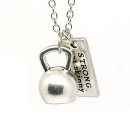 Pendant Necklaces Friend Fitness Jewelry Silver Kettlebell Dumbbell Barbell Necklace "Strong Not Skinny" Gym For Men Women 2022Pen