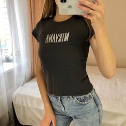 Casual Women Soft Cotton O Neck Slim T-shirt Summer Fashion Ladies High Street T-shirt Female Vintage Letter T-shirt Tops 220411