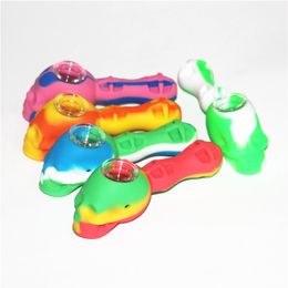 Spoon silicone hand pipe skull tobacco smoking pipes oil burner pipe with glass bowl 10 pieces free dhl