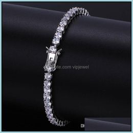 Tennis Bracelets Jewellery Hip Hop Luxury Bling 4Mm Zircon Trendy Fashion Men Women Rhodium 18K Gold Plated Drop Delivery Av9E0