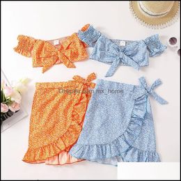 Clothing Sets Baby Kids Baby Maternity Girls Floral Outfits Children Off Shoder Tops Ruffle Ir Dhwg7