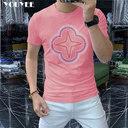 Men's T-shirt 2022 Summer New Fashion Brand Designer Hot Diamond Short Sleeve Tees Male Domineering Pink Green Top Clothing Y220630